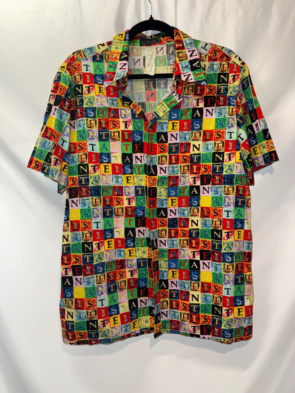 Vintage Istante Versace 100% Cotton Colorful Letter Print Button Shirt L 50